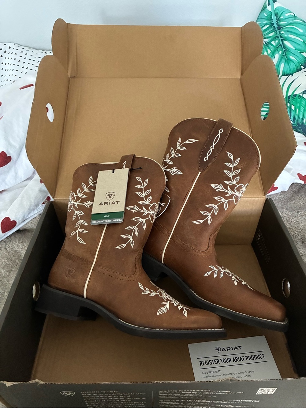 Ariat Brown Leather Western Embroidered Mid-Calf Boots